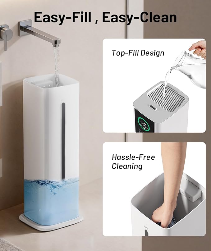 AreShark 2.4 Gal/9L Humidifier for Bedroom, Large Room 500ft², Cool Mist Air Humidifiers with 75H Runtime, Humidity Setting, Easy to Clean, Top Fill, 30dB Quiet, for Plants, Adults, Nursery, Kids