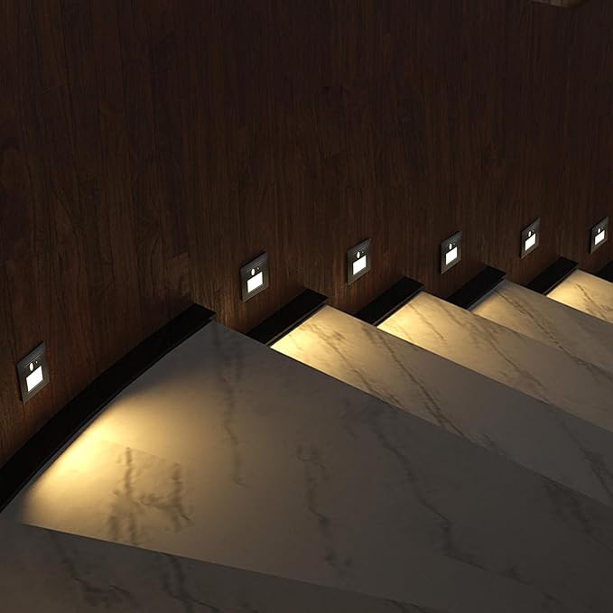 Horizontal LED Step Lights, Motion Sensor & Dusk to Dawn, IP65 Waterproof, 3000K-5000K Adjustable, 3W 120V Bronze Stair Lights Tread Lighting Indoor Outdoor, ETL Listed - 4PK