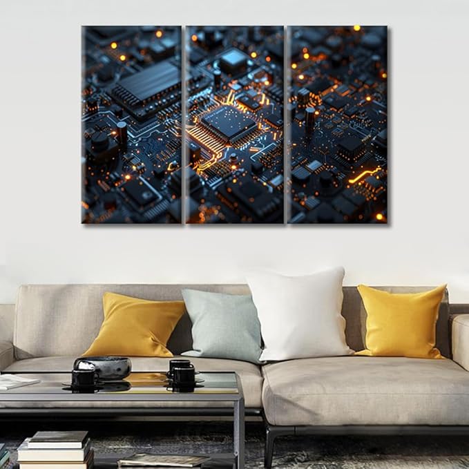Wall Art Circuit Board Pictures Painting on Canvas Prints Motherboard Digital Chip for Home Office Bedroom Living Room Kitchen Artwork Wall Decor Framed Pictures Ready to Hang (42"Wx28"H)