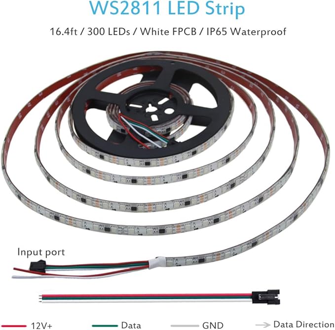 ALITOVE WS2811 Addressable RGB LED Strip 12V Programmable LED Pixel Strip Lights 16.4ft 300 LEDs Dream Color Digital LED Flexible Rope Light Waterproof IP65 with 3M VHB Heavy Duty Self-Adhesive Back
