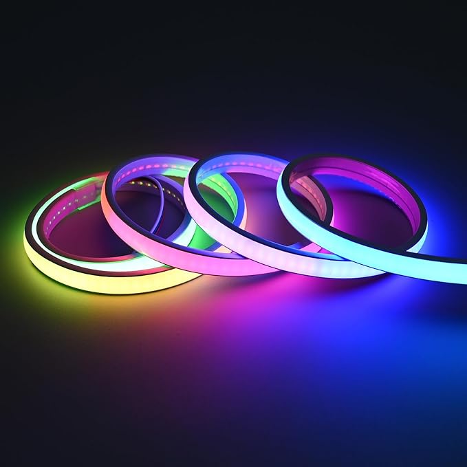 GOMING 24V 32.8ft/10M WS2811 Neon RGB COB LED Strip Addressable IP67 Waterproof with Controller and 24V 200W Power Supply 576LED/M 16W/M Uniform Glow Flexible Self-Adhesive LED Tape for DIY Home Decor