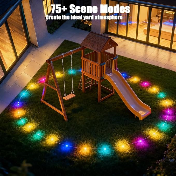 Outdoor Ground Lights 31FT Patio Decorations Smart Outdoor Lights 24V with IC+RGB 20 Pathway Light IP67 Waterproof for Christmas Holiday Party APP/Remote Control (unconnectable)