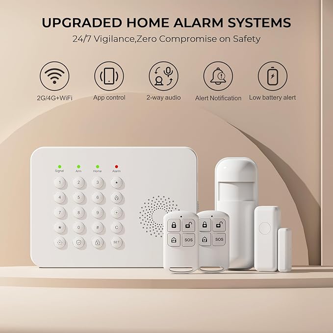 PGST Home Security Alarm System,Wireless Home Security Systems with DIY Expandable Door Sensor,Motion Detector,4G GSM/Tuya App Alerts,Compatible with Alexa for Villa,Apartment (A02F-US-A)