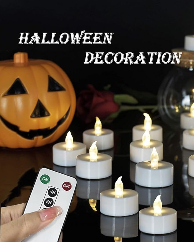 Tea Lights Candles Battery Operated with Remote Control, 24Pcs Flickering Flameless Candle with Timer, Long Lasting 400+ Hours Led Electric Candle for Home Decor, Wedding, Party (WarmWhite)