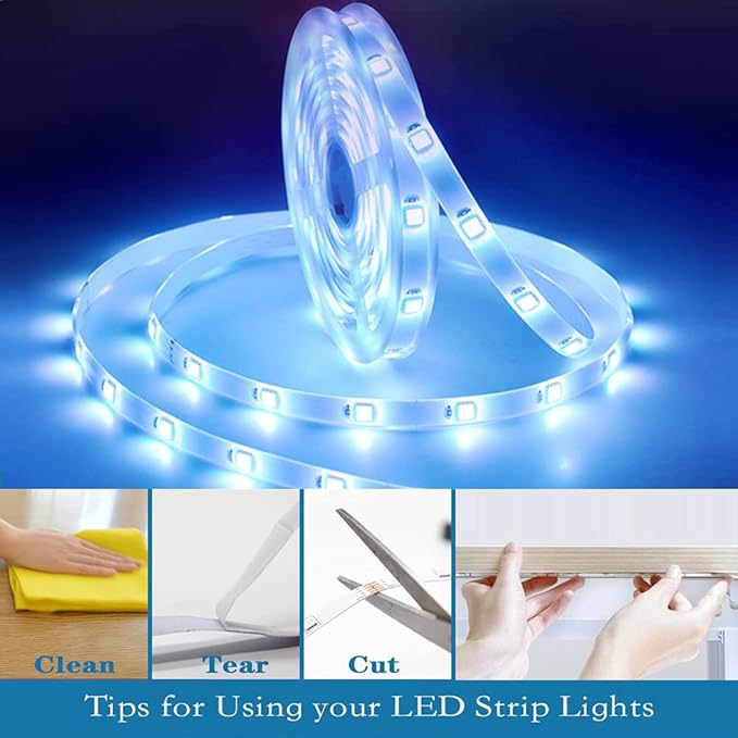 KUMQUAT LED Strip Lights 32.8ft RGB Color Changing Strip Lights with IR Remote Control 12V 5050 Flexible Rope Lights for Bedroom Kitchen Christmas Decor