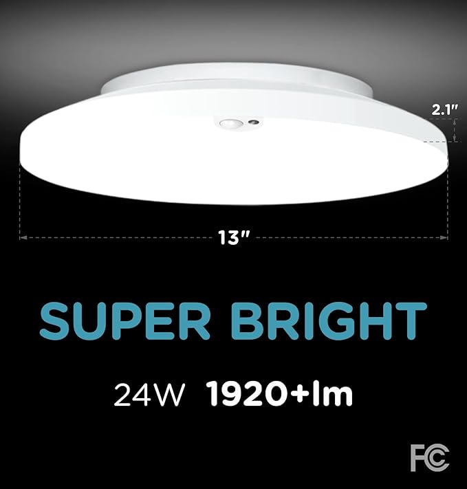 Motion Sensor Ceiling Light Indoor Wired, 13 Inch 24W, 5 CCT 2700/3000/3500/4000/5000K, 3 Brightness Settable, 1920LM Flush Mount LED Lights for Bedroom Stairs Hallway Laundry Porch, White