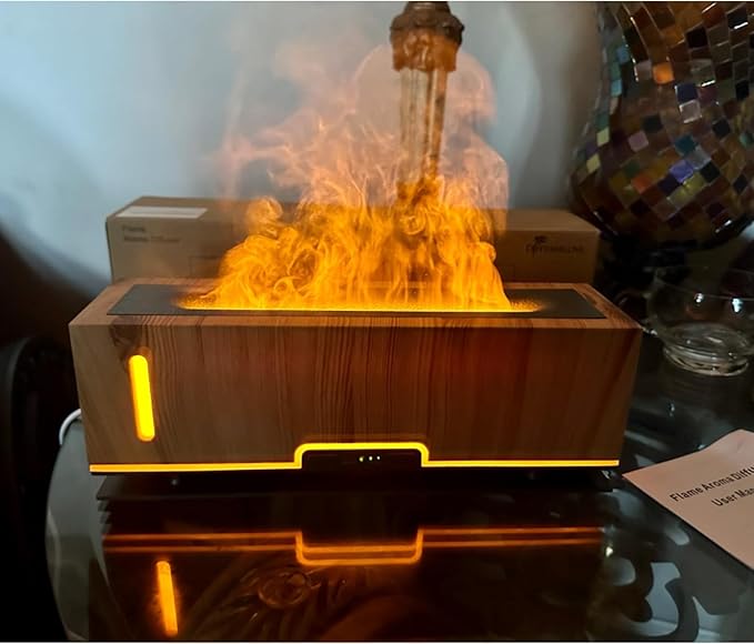 Diffuserlove Flame Diffuser Essential Oil Diffusers 200ml Fireplace Aroma Diffusers for Bedroom Essential Oils Cool Flame Oil Diffuser (Size:9.8" L x 2.67" W x 3.5" H)