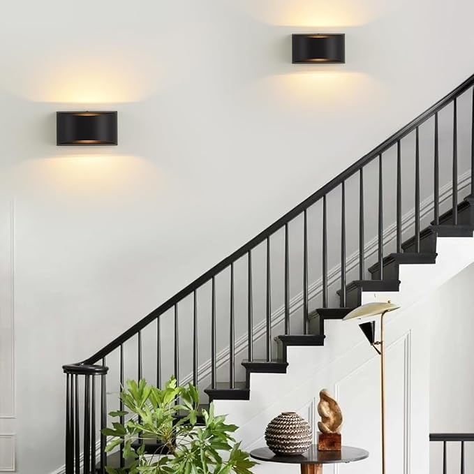 Black Modern LED Wall Sconces Set of Two Hardwired Wall Sconces Indoor Up and Down Wall Mount Light Hardwired Indoor Wall Lights(Bulb not Included)