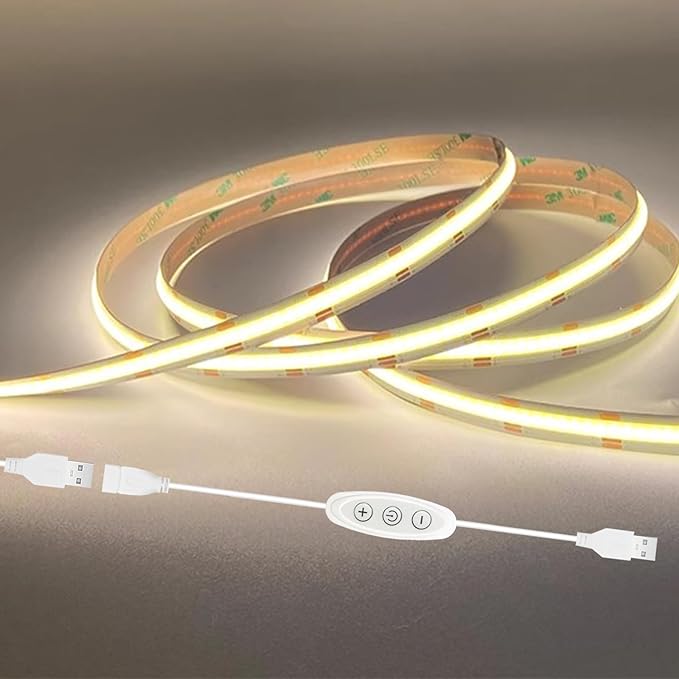 COB LED Strip Lights Natural White 4000K CRI92+ Flexible&Cuttable DC 5V 6 ft Led Light Strip Short with Dimmer Switch for Desk Cabinet Home Office DIY Lighting Decoration