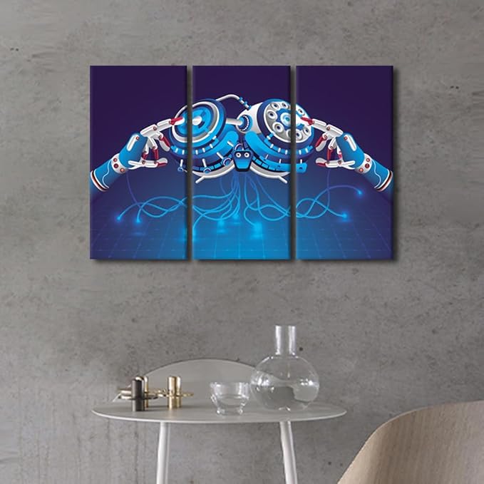TUMOVO 3 Pieces Wall Art Home Decor AI Intelligence Canvas Print AI Paintings Big Data Pictures Prints on Canvas Stretched and Framed Ready to Hang Posters and Prints, 42" Wx28 H