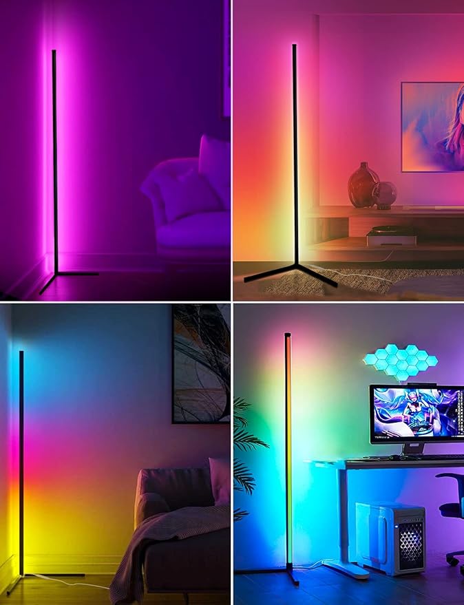 Corner Floor Lamp,65” Color Changing LED Floor Lamp with Music Sync,Modern Mood Lighting Corner Lamp with Remote & App Control, Creative DIY Mode & Timing,RGB Floor Lamps for Living Room Gaming Room