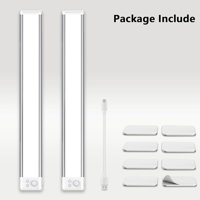 15.7inch Under Cabinet Lighting Rechargeable, 100 LED Super Bright, Motion Sensor, 3 Color Temps & Dimmable, Long Lasting Wireless Magnetic Closet Light for Kitchen, Pantry, Stairs (2 Pack)