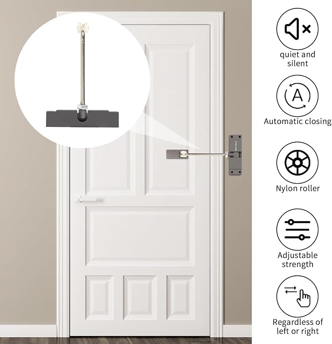 Automatic Door Closer - Zinc Alloy Safety Spring Door Closer, Adjustable Spring Tension, 150 lb Capacity, Silent Operation, Easy to Install