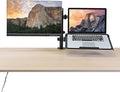 AEONS Monitor and Laptop Desk Mount Combo Stand with Notebook Tray fits 17 inch, 2-in-1 Adjustable Dual Arm Mount fits up to 32 inch LCD Screen with VESA, Clamp and Cable Management, Black