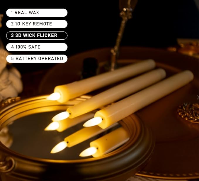 Upgraded Real Wax LED Flameless Taper Candles with Remote, KSWING Ivory Candlesticks Battery Operated 3D Flickering - 2 PCS 9.6” Long Realistic Fake Candle Sticks for Home/Wedding/Fireplace Xmas Decor