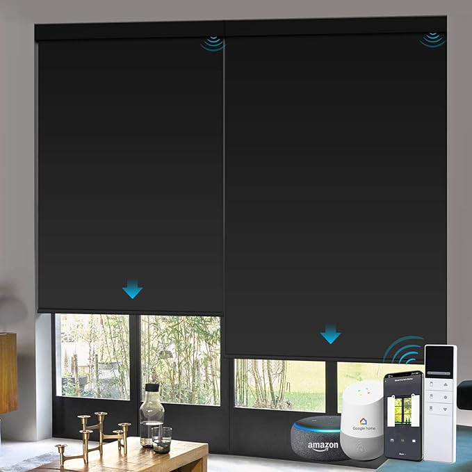 ACMEART Motorized Blackout Blinds Shades for Windows,Rechargeable Electric Roller Shades with Remote,Smart Blinds Work with Solar Panels for Home and Office,Custom Size,(Black)