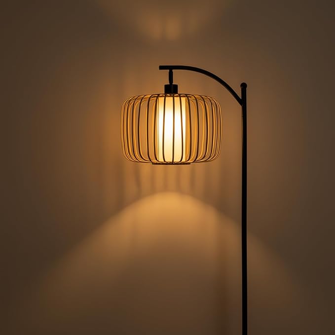 Floor Lamp for Living Room, Dimmable Standing Lamp Tall with Linen Shade Modern Floor Lamps Pull Chain Switch Reading Lamp for Living Room Bedroom Office Dining Room, 9W Bulb Included (Brown)