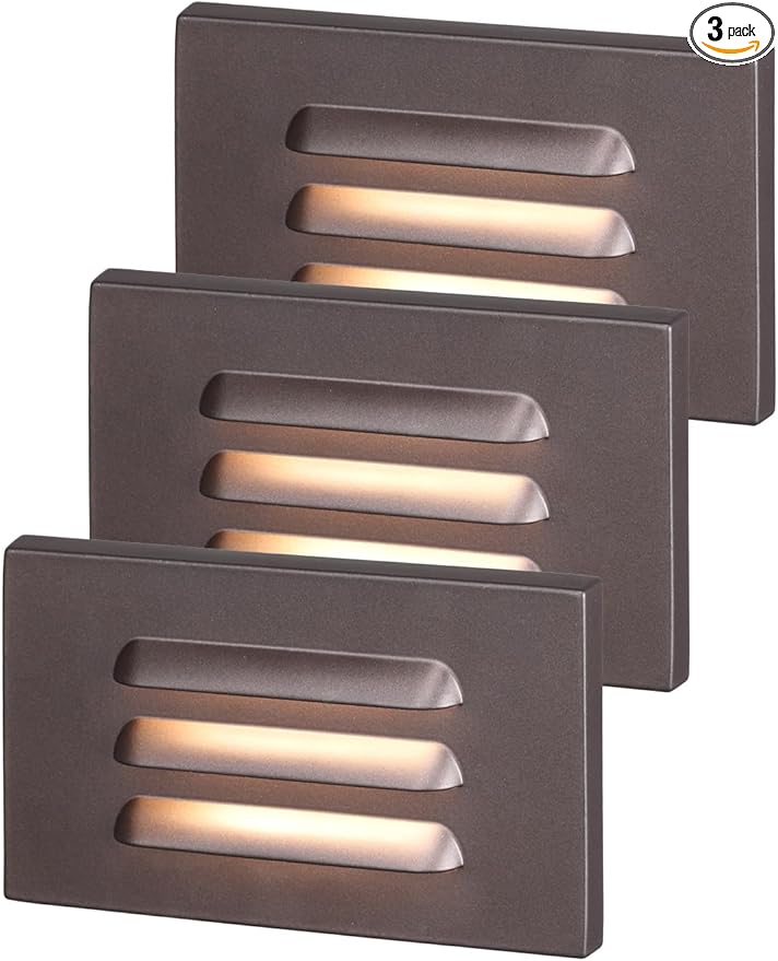 LEONLITE 5CCT 120V LED Step Lights, 3.5W Dimmable Horizontal Louvered Stair Lights Indoor Outdoor, Wet Location, CRI90, ETL, 2700K/3000K/3500K/4000K/5000K, Aluminum, Oil Rubbed Bronze, Pack of 3