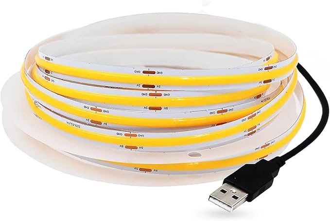 5V USB COB Led Strip Light White/Red/Green/Pink/Ice Blue/Yellow 300 LEDs Flexible Ribbon DC Night Lamp TV Backlights Home Decor for Under Cabinet Kitchen Living Room Shelving (Green, 1M)