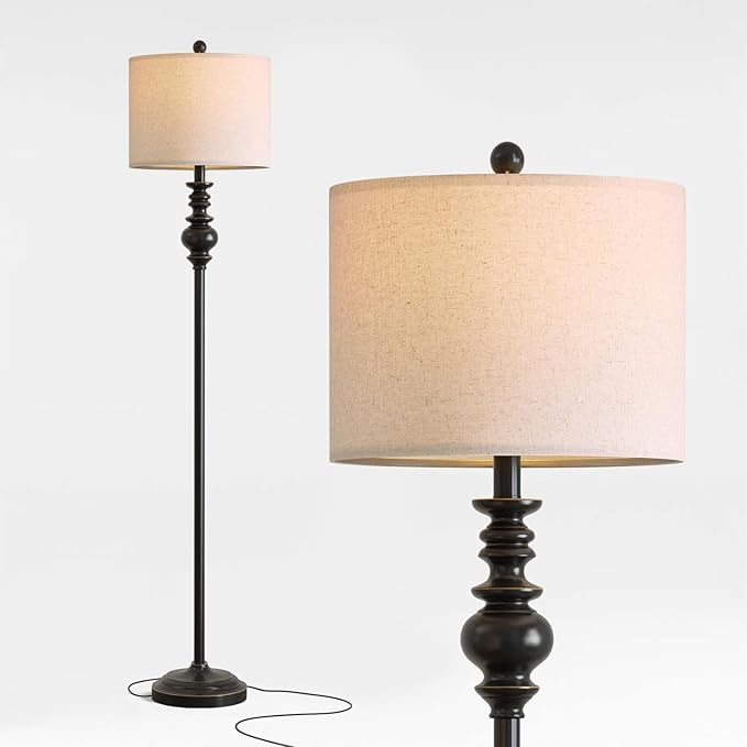 BOBOMOMO 64.25" Farmhouse Floor Lamp for Living Room, Tall Antique Black Standing Lamp with Rotary Switch, Mid-Century Modern Reading Lamp for Bedroom & Office, Minimalist Home Decor Corner Lamp