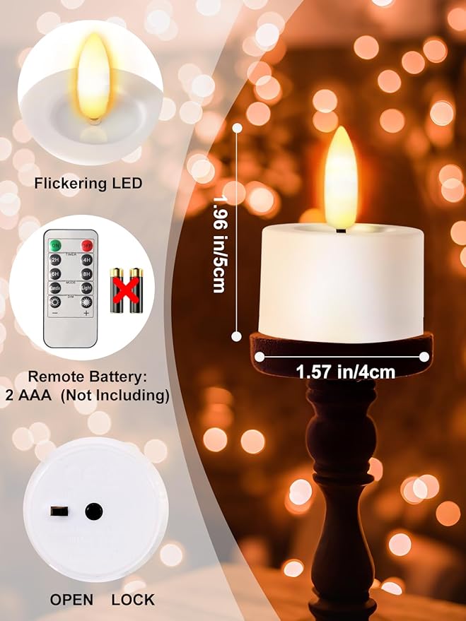 Rechargeable Flameless Tea Lights Candles with Timer Romote, 1.5"x 2" Small Votive Candle with USB Charging Base, Electric LED Candles for Wedding Centerpiece Table Decor (12 Pack)