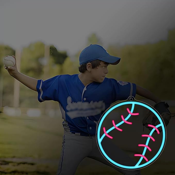 Baseball Neon Sign Dimmable Sport LED Signs USB Powered with Pink and Blue Lights for Wall Decor Living Room Bedroom Man Cave Home College Club Shop Kids Gift