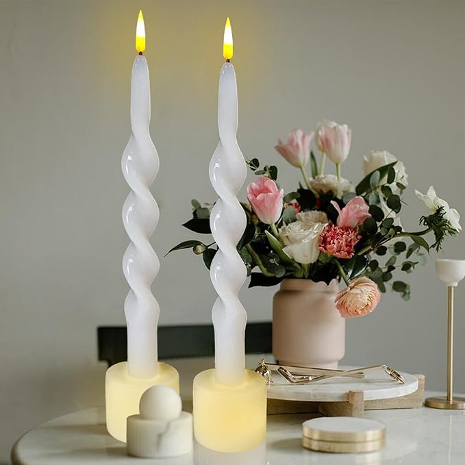 Spiral Taper Candle LED Candlesticks, 10inches Flameless Tapered Candles Battery Candle Sticks Remote Twisted Candlestick for Dinner Holiday Wedding Party Housewarming-1D