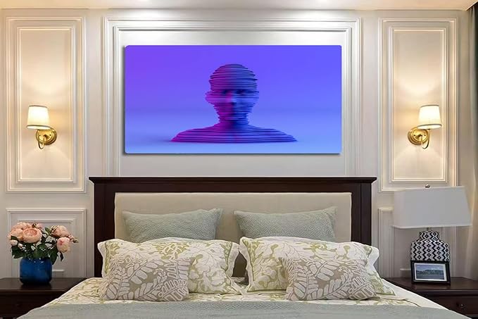 Wibinuki Wall Art Wall Decor Wall Paintings D Layered Shape Cyborg Head on Neon Colored for Living Room Bedroom Bathroom Home Decor Can Be Hung Directly 20"x 40"