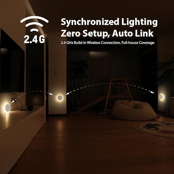 Linkable Smart Night Light with Motion Sensor, Wireless Rechargeable Battery Magnetic LED Wall Lamp 2-Pack for Indoor Connecting Bathroom, Closet, Stairs, Bedroom, Hallway