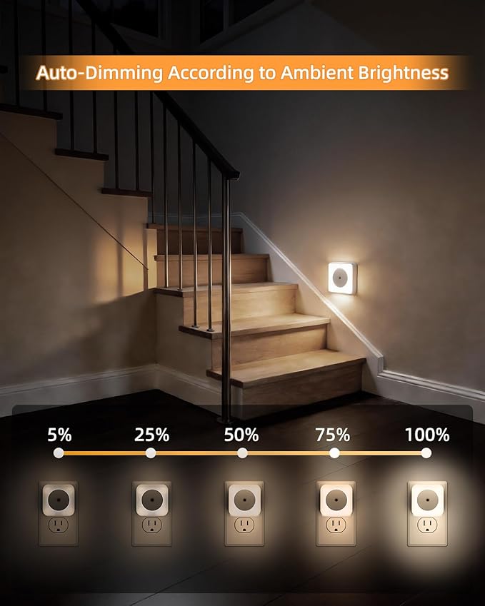 8-Pack LED Night Lights Plug into Wall,Bright Nightlight Auto-On/Off and Dimmable,0.5W Plug in Socket Night Light,Smart Sensor,Daylight White,for Adults Kids Bedroom Bathroom Hallway Kitchen Decor (8)
