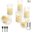 Rechargeable Acrylic Flameless LED Candles with Timer Control, Long Lasting Electric Tealights, Flickering Warm Glow Votive Candles for Holiday & Daily Decoration, (Set of 6, White)