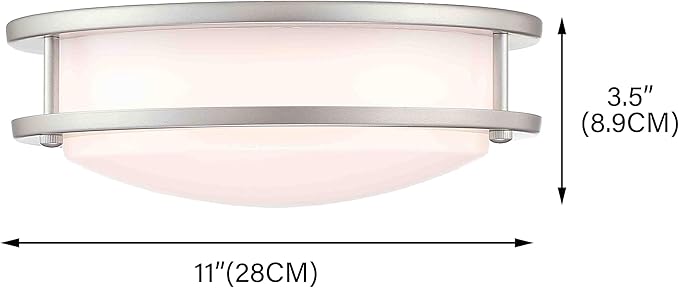 11 Inch LED Ceiling Light Fixture, 2700K/3000K/3500K/4000K/5000K Adjustable, Dimmable Flush Mount Modern Lighting for Bedroom Living & Laundry Room Kitchen Hallway Bathroom, Brushed Nickel, 2 Pack
