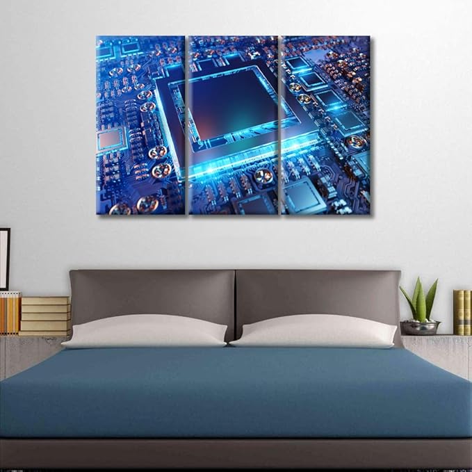 TUMOVO Computer Processors CPU Wall Art Motherboard Digital Chip Poster Artwork Wall Decor Living Room Chip Pictures Wall Decor for Bedroom Posters and Prints Framed Ready to Hang (42" Wx28 H)
