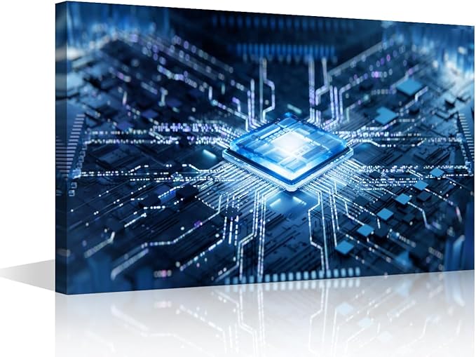 TUMOVO Glowing CPU Canvas Wall Art CPU Concept Wall Art for Living Room Internet Concept Pictures for Bedroom Modern Home Decor Office Bathroom Decorations Artwork Framed Ready to Hang, 18x12in