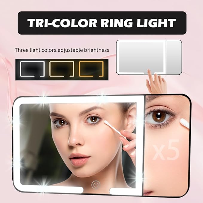 2026 New Car Vanity Mirror with Lights,3X Magnifying Car Visor Mirror with 3-Color Dimmable Lights & Smart Touch Control,Rechargeable Cars Makeup Mirrors for Cars/SUVs/Trucks