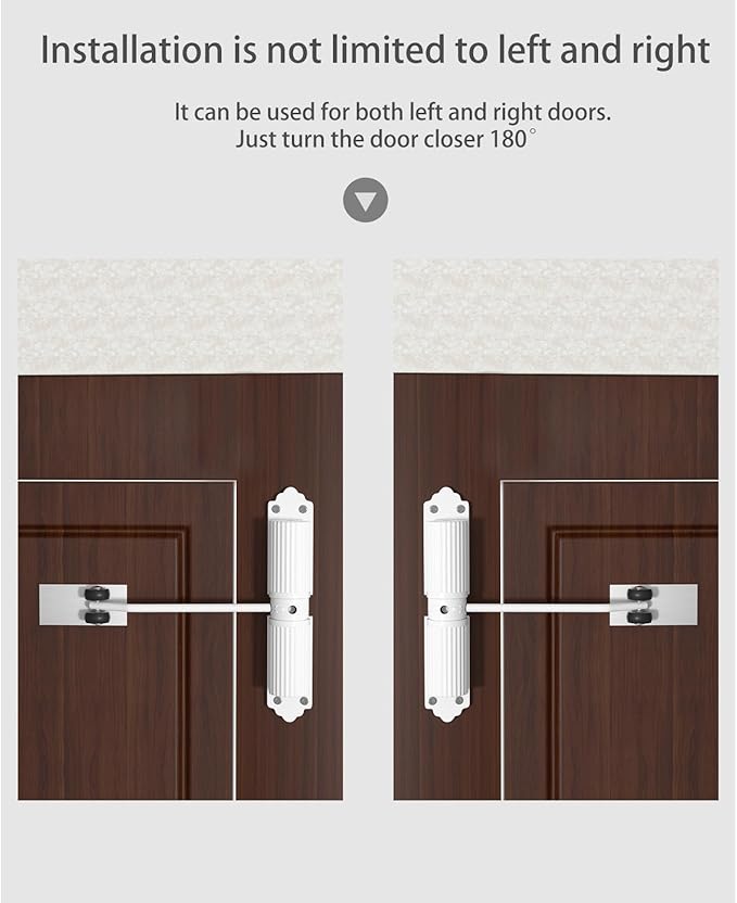 Automatic Door Closer, Zinc Alloy Safety Spring Door Closer 20-60kg Closing Door Hinge, Adjustable Door Spring Closer for Commercial & Home Use with Screws(White)