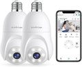 2K Light Bulb Security Camera, 360° Motion Tracking 2.4Ghz WiFi Camera Wireless Outside, Full-Color Night Vision Indoor/Outdoor Camera, SD&Cloud Storage, E27/E26 Light Socket Security