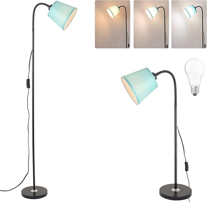 AoMck Floor Lamp, Industrial Metal Floor Lamps for Living Room with Adjustable Bendable 2 in 1 Reading Table Lamps for Living Room Bedroom Office (B+Green Shade)