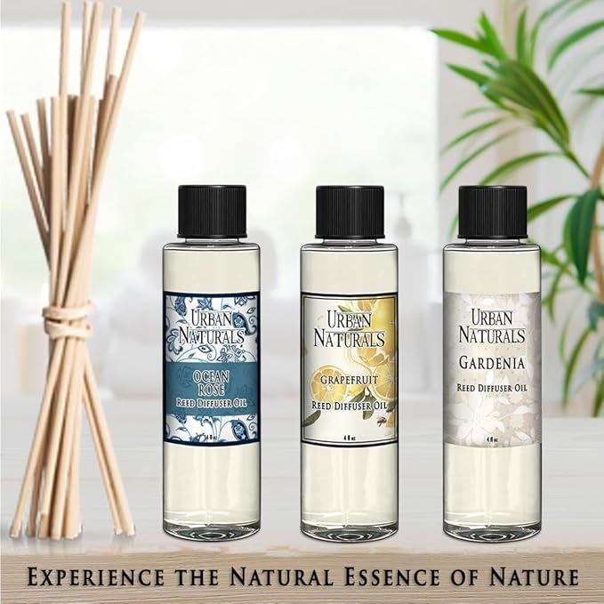 Urban Naturals Reed Diffuser Oil Refill Winter Eucalyptus, Crisp Eucalyptus, Mint, Spruce, Cedar, Essential Oils, 4 oz + Free Reed Sticks, Made in the USA