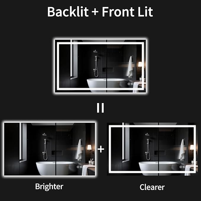 LED Bathroom Mirrors 38"x48" Bathroom Mirror with Lights for Wall, Backlit + Front Lit, 3 Colors, Anti-Fog, Dimmable Brightness for Vanity,Bathroom, Entryway, Living Room