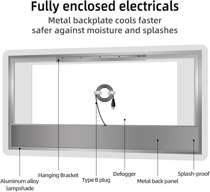 36" x 48" Frameless LED Bathroom Mirror with Lights, Lighted Vanity Mirror with Anti-Fog, 3-Color Stepless Dimmable, Memory, Shatterproof, UL-Listed, Wall Backlit Mirror (Horizontal)