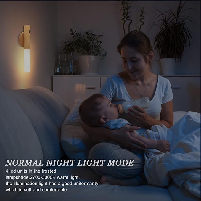 Motion Sensor Night Light, Motion Activated Night Light,Wall Lights Battery Operated,Rechargeable Wall Lights,Suitable for Kids Bathroom，Corridors, Closet ，Stairs (White Ash Wood 1PC)