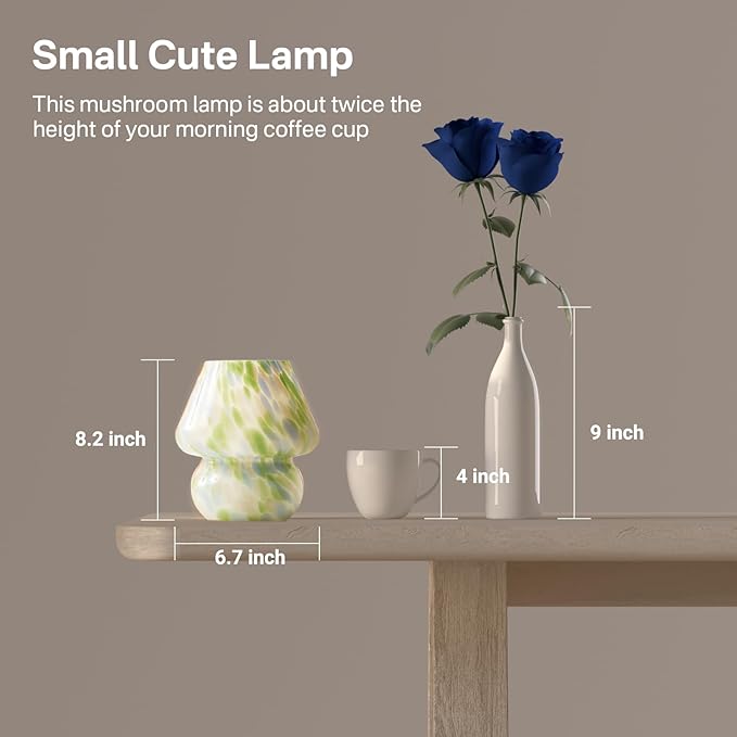 Mushroom Lamp Table Lamp for Bedroom,Small Desk Bedside Lamps for Living Room,Mushroom Decor Cute Mini Modern Mid Century Lamps for Night Stands,Aesthetic Home Living Room Decor(Green)