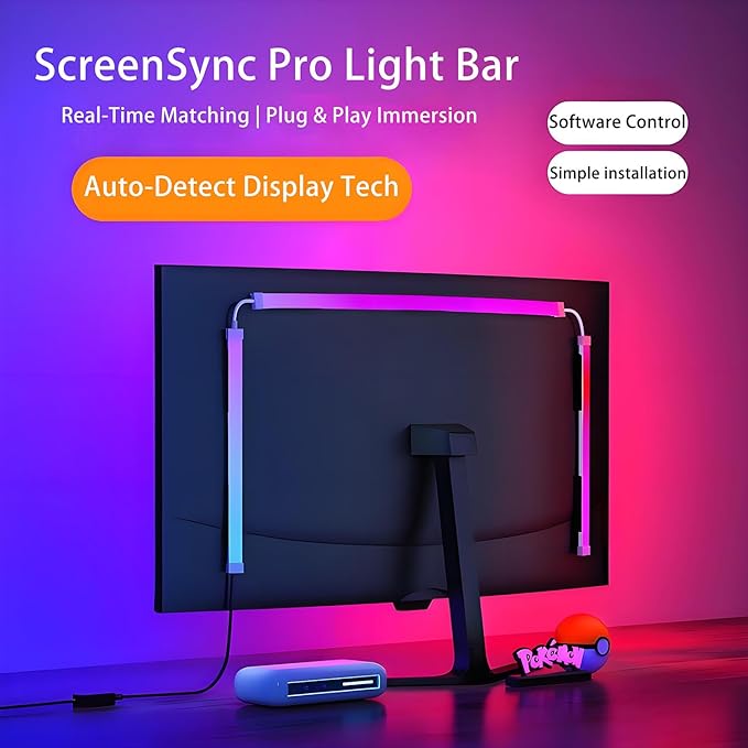 32 Inch Monitor Backlight - Smart LED Strip for PC Monitor Sync - Cinematic Screen Color and Music Rhythm - Software Driven Gaming Desktop Ambient Light for Pro Battlestations (32 inch)