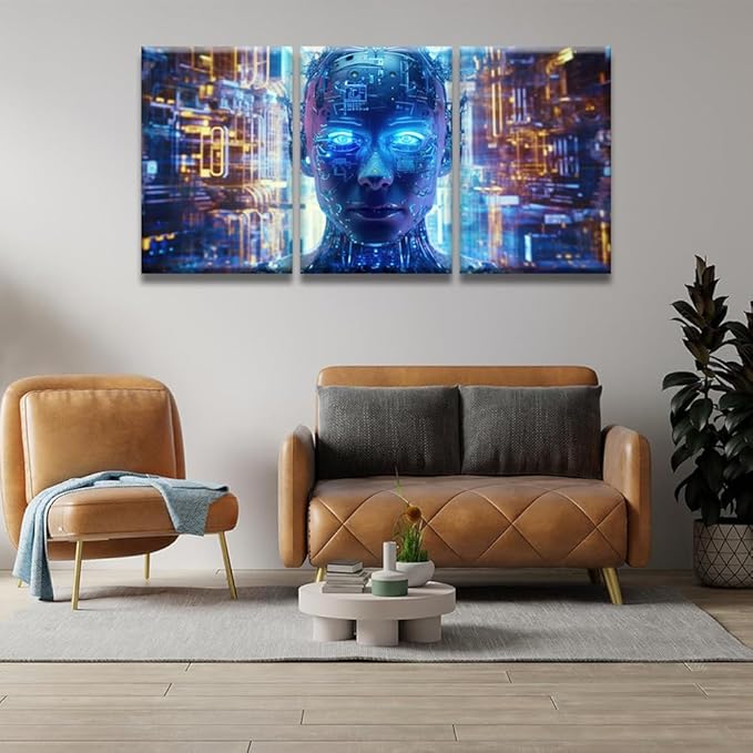 LSIUHWUWI 3 Panels Modern Canvas Wall Art Cloud Networking, Crypto, AI, Firewall Network Security Pictures Print On Canvas for Home Wall Decorations,Ready to Hang, 16x24inchx3