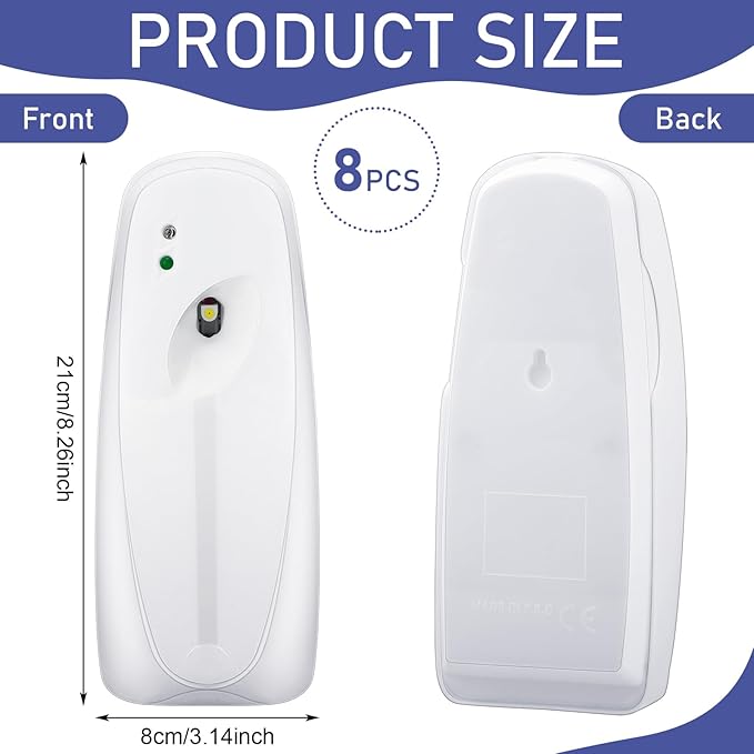 Uiifan 8 Pcs Automatic Air Freshener Spray Dispenser 8.27 x 3.15 x 3.15 Inch Wall Mounted Automatic Air Freshener Dispenser Mist Adjustable Fragrance Aerosol Spray Sprayer for Room