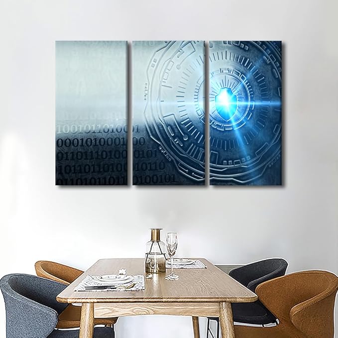 Framed Wall Art 3 Panels Cybersecurity Concept Illustration Pictures Print on Canvas for Living Room Bedroom Decoration, Concept Artwork Gallery-Wrapped Ready to Hang, 60" Wx40 H
