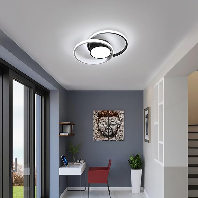 AUA LED Modern Ceiling Light, 39W Flush Mount Lights Fixture, 15.7 Inch Round 6500K Close to Ceiling Lighting for Bedroom, Kitchen, Hallway, Black and White