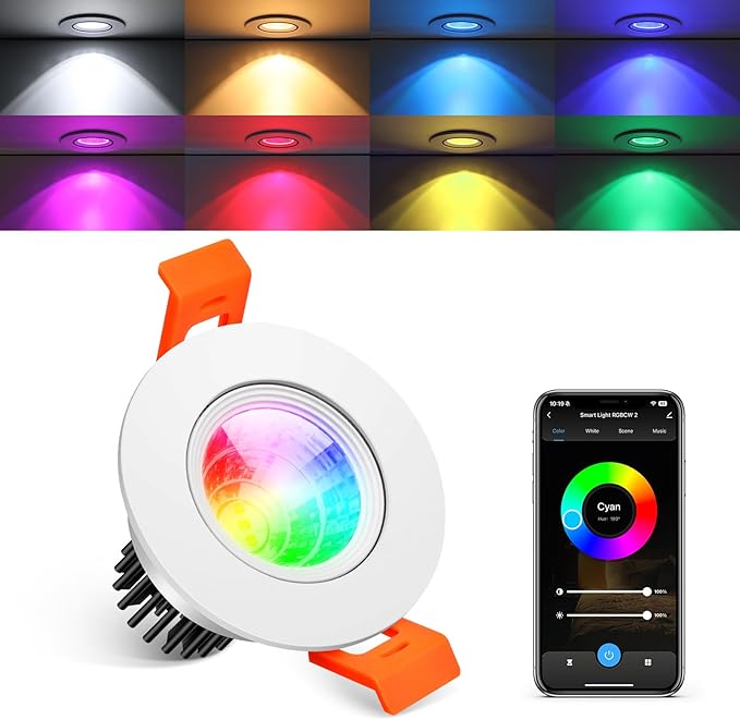 2 Inch Smart Recessed Lighting, 5W WiFi Dimmable LED Downlight, RGB Color Changing & CCT 2700K–6500K, Compatible with Alexa & Google Home, LED Recessed Ceiling Light with Driver (1 Pack)