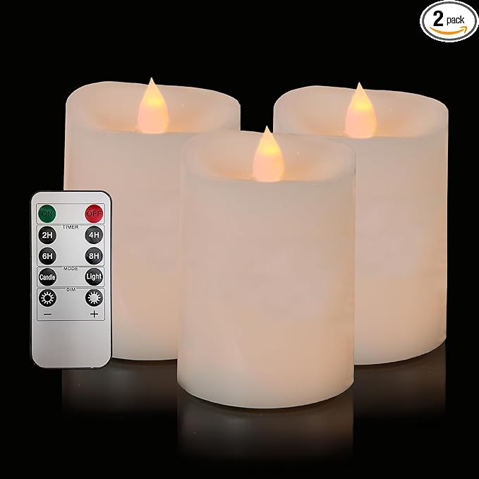 3x4 Flickering Flameless Candles Set of 3,4 inch Real Wax LED 600 Hours Battery Candles with Timer Remote,Control for Wedding Party Indoor,Ivory